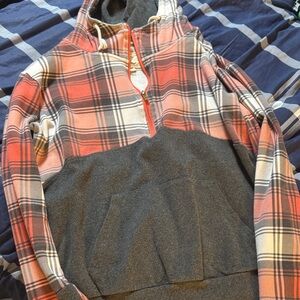 & Other Stories Red and Black Plaid Zip-Up